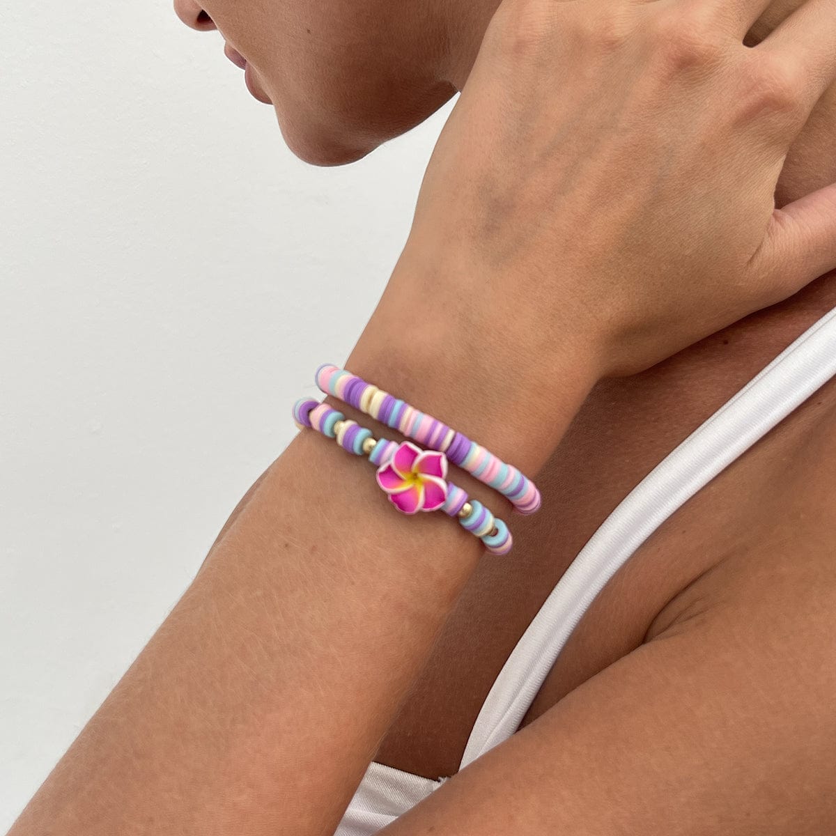 Boho 2pcs Flower Polymer Clay Beaded Friendship Bracelet Set - ArtGalleryZen