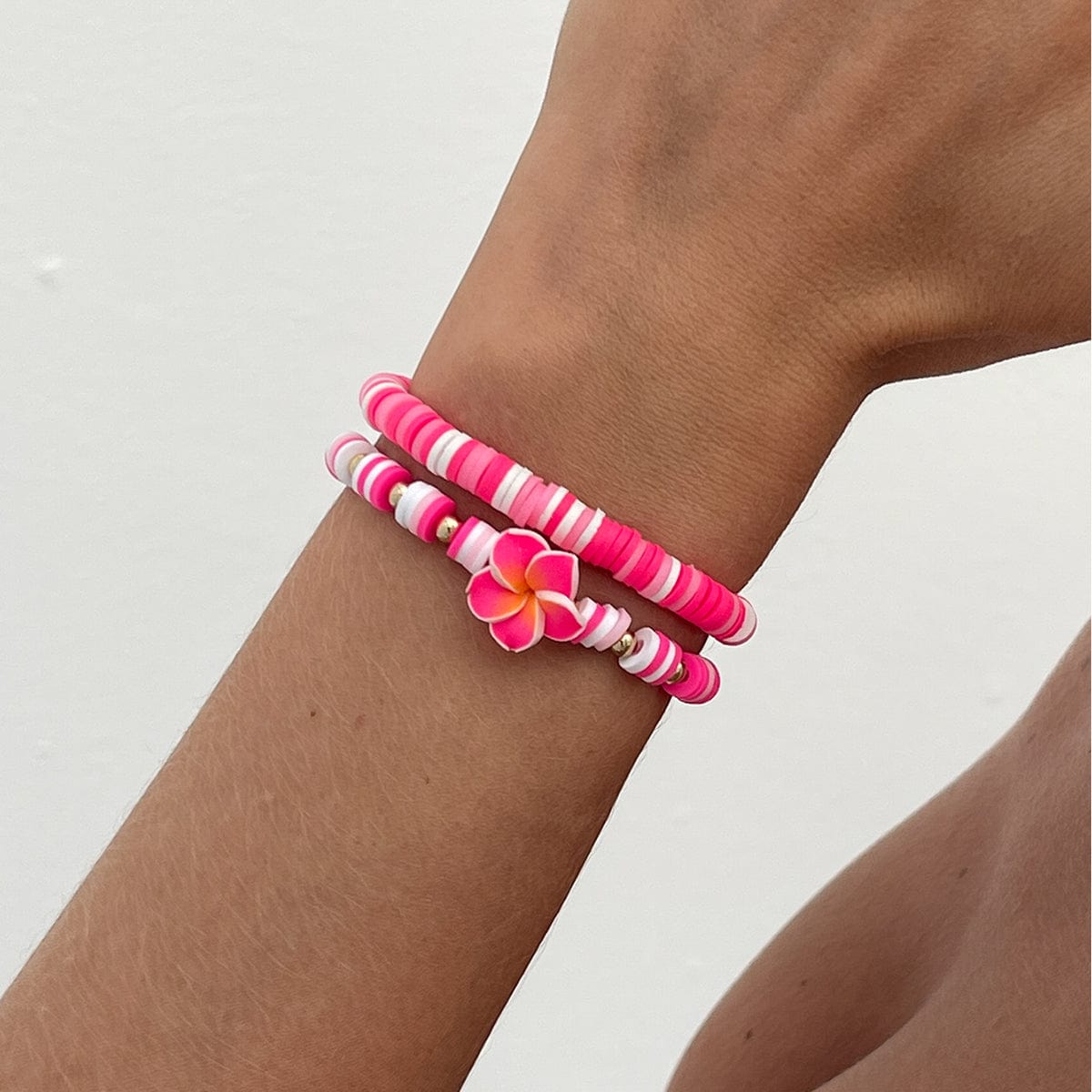 Boho 2pcs Flower Polymer Clay Beaded Friendship Bracelet Set - ArtGalleryZen