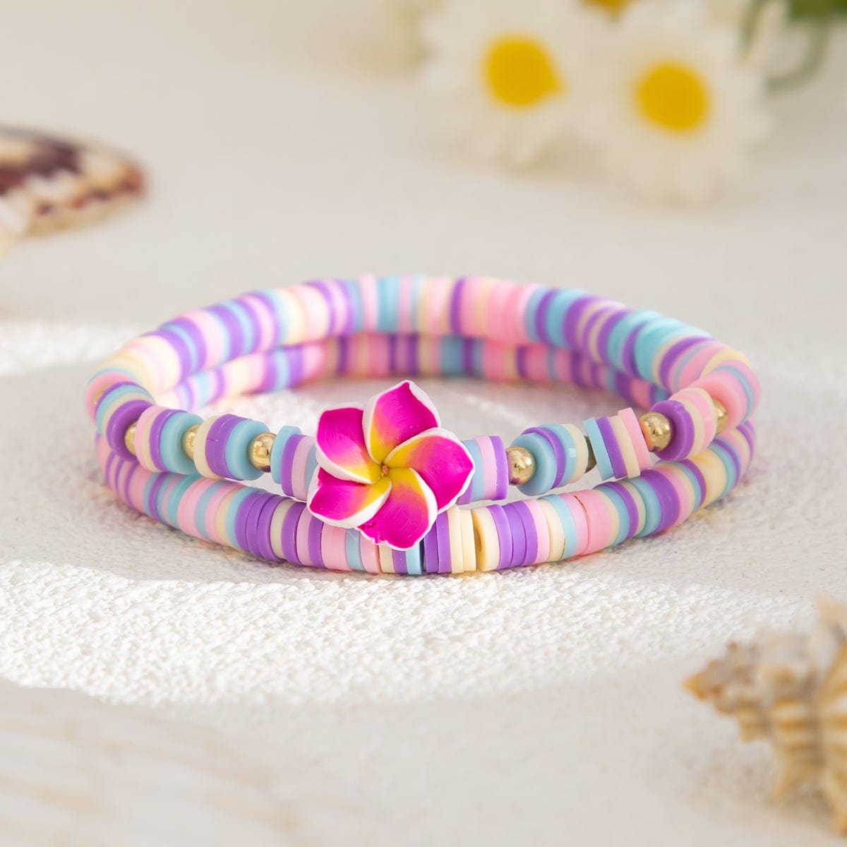 Boho 2pcs Flower Polymer Clay Beaded Friendship Bracelet Set - ArtGalleryZen
