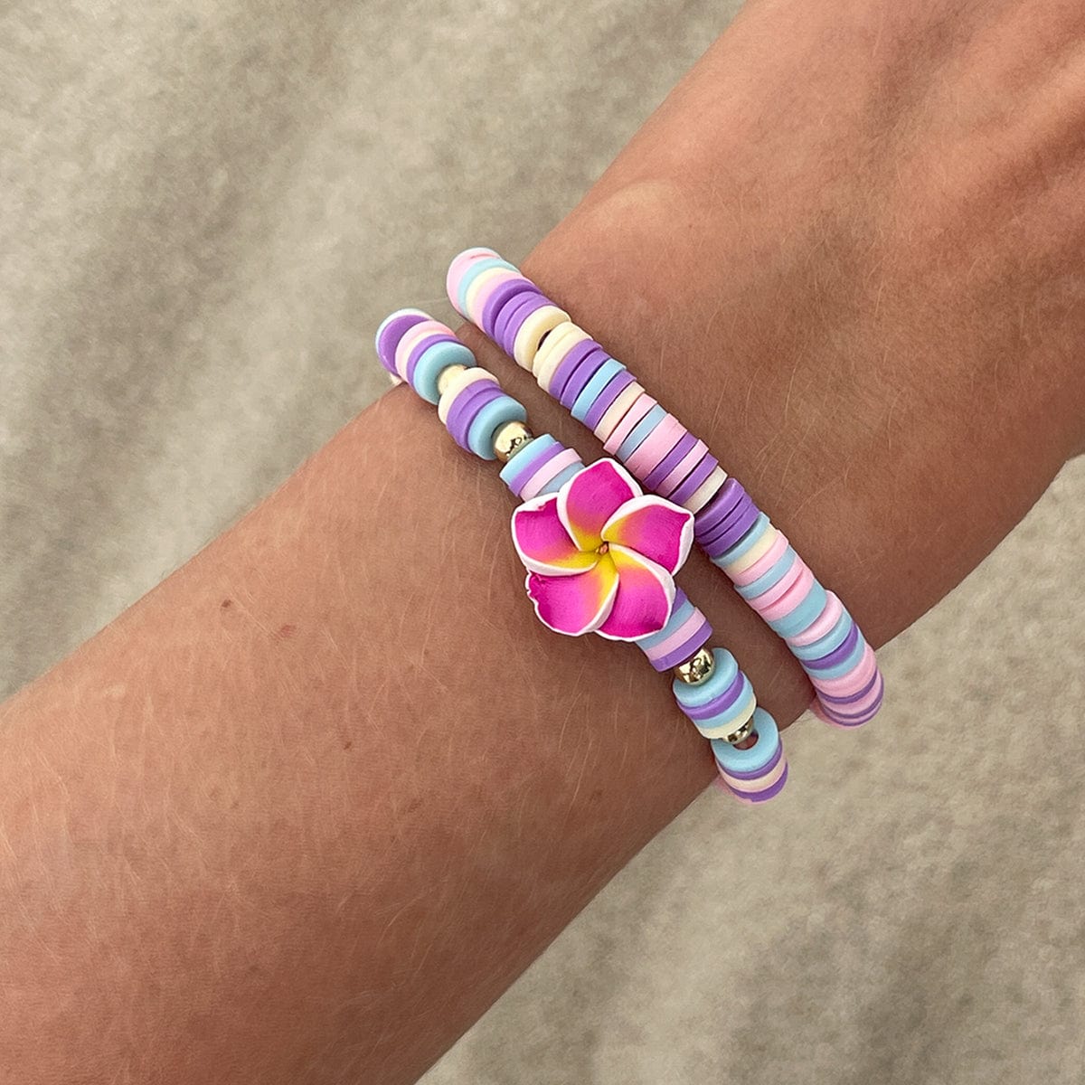 Boho 2pcs Flower Polymer Clay Beaded Friendship Bracelet Set - ArtGalleryZen