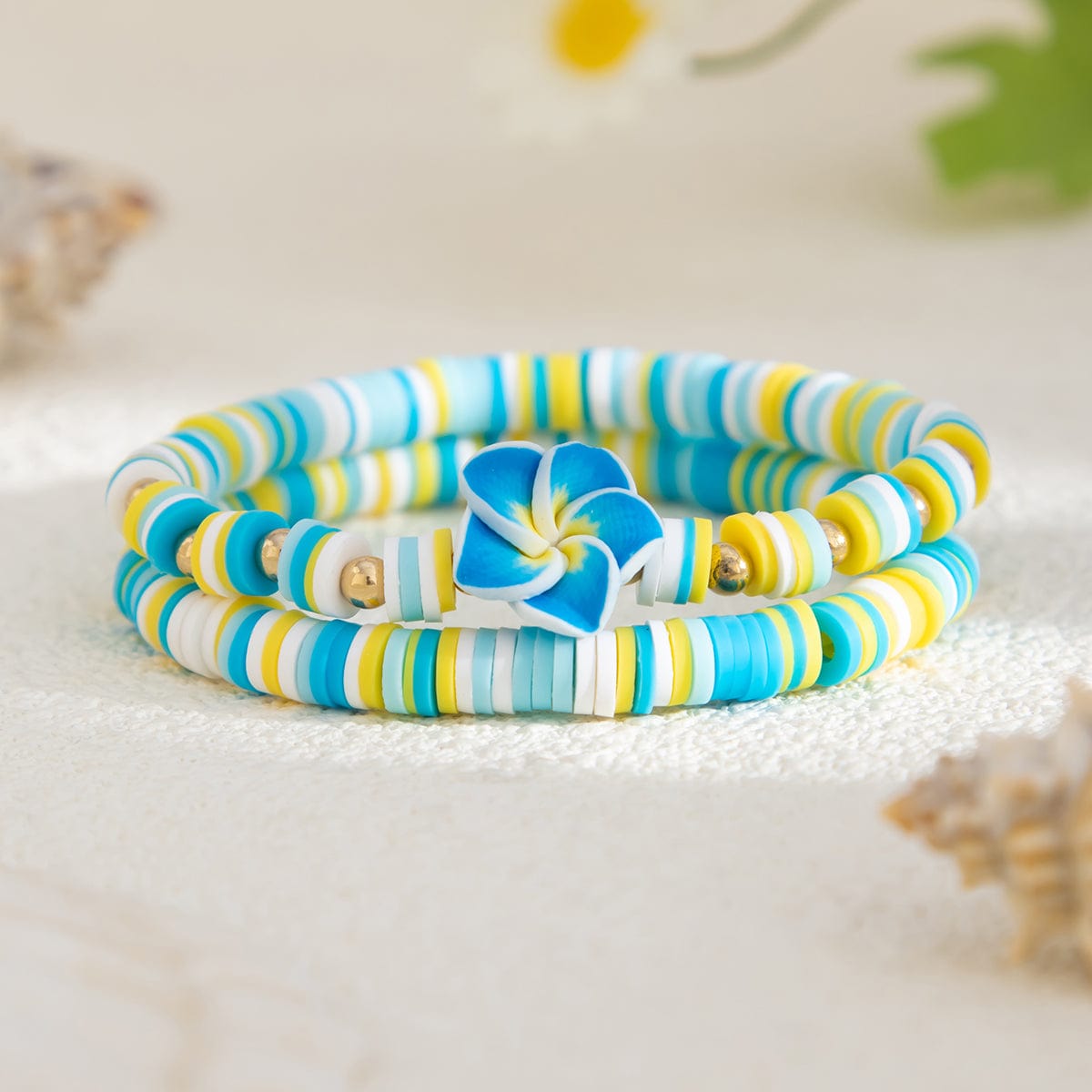 Boho 2pcs Flower Polymer Clay Beaded Friendship Bracelet Set - ArtGalleryZen