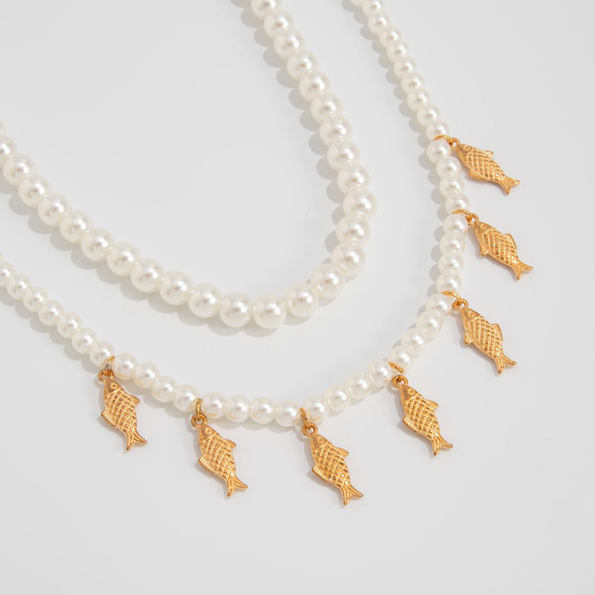 Boho 2pcs Goldfish Pendant Pearl Chain Necklace Set - ArtGalleryZen