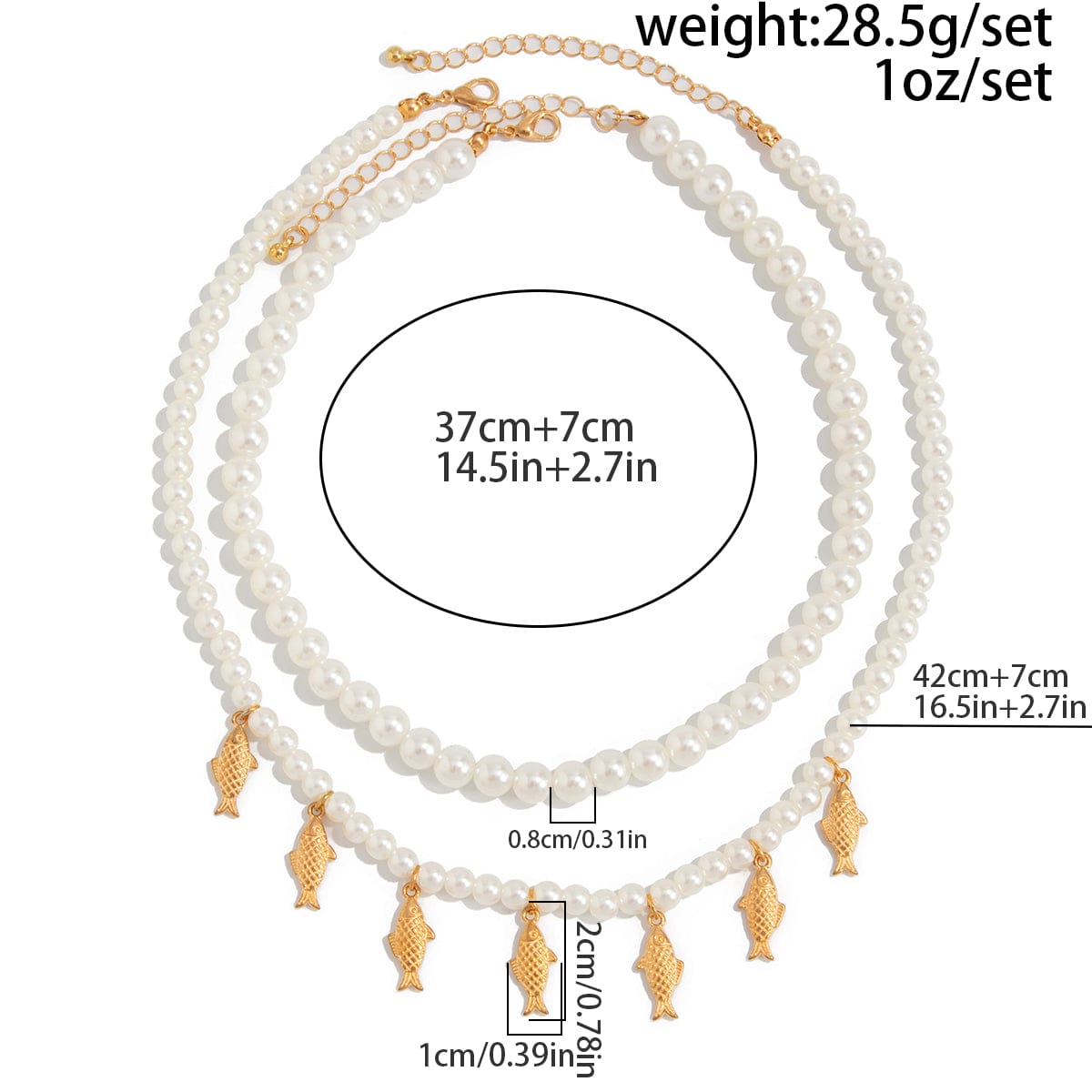 Boho 2pcs Goldfish Pendant Pearl Chain Necklace Set - ArtGalleryZen