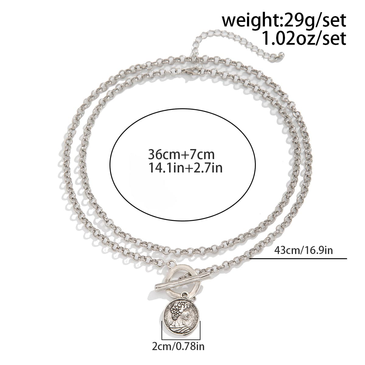 Boho 2pcs Pattern Round Disk Pendant Curb Chain Necklace Set - ArtGalleryZen