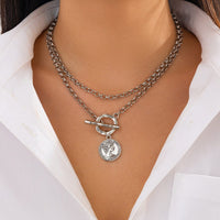 Thumbnail for Boho 2pcs Pattern Round Disk Pendant Curb Chain Necklace Set - ArtGalleryZen