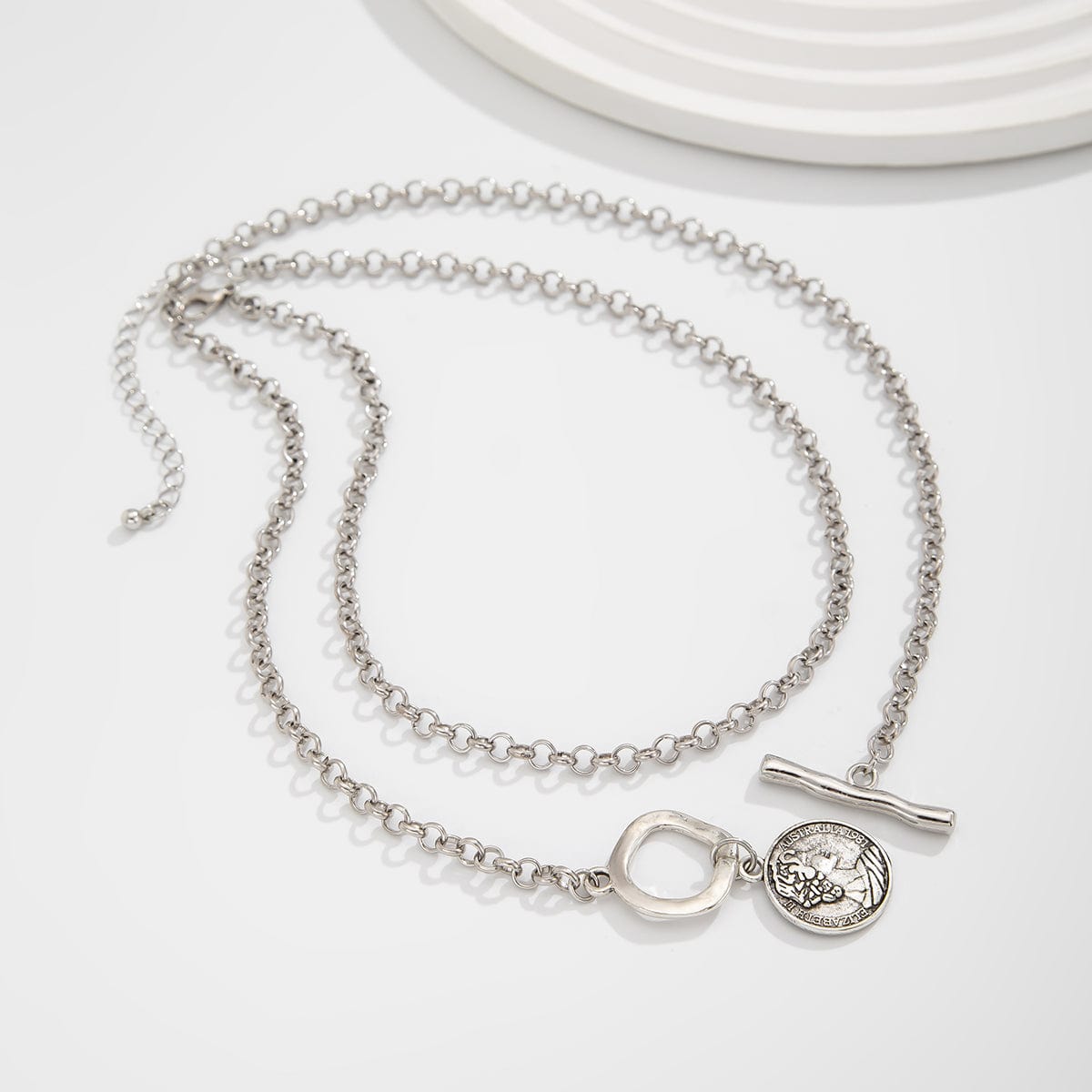 Boho 2pcs Pattern Round Disk Pendant Curb Chain Necklace Set - ArtGalleryZen