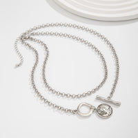 Thumbnail for Boho 2pcs Pattern Round Disk Pendant Curb Chain Necklace Set - ArtGalleryZen