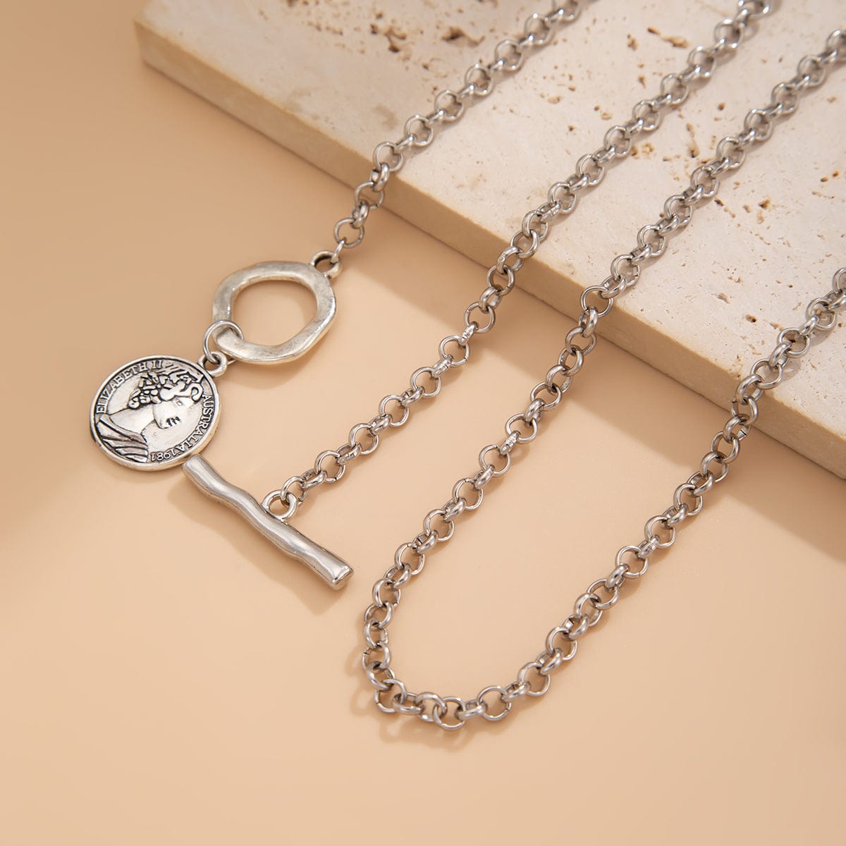 Boho 2pcs Pattern Round Disk Pendant Curb Chain Necklace Set - ArtGalleryZen