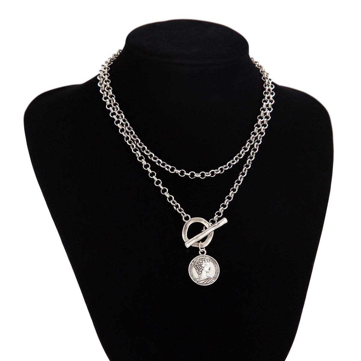 Boho 2pcs Pattern Round Disk Pendant Curb Chain Necklace Set - ArtGalleryZen