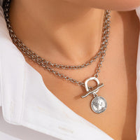 Thumbnail for Boho 2pcs Pattern Round Disk Pendant Curb Chain Necklace Set