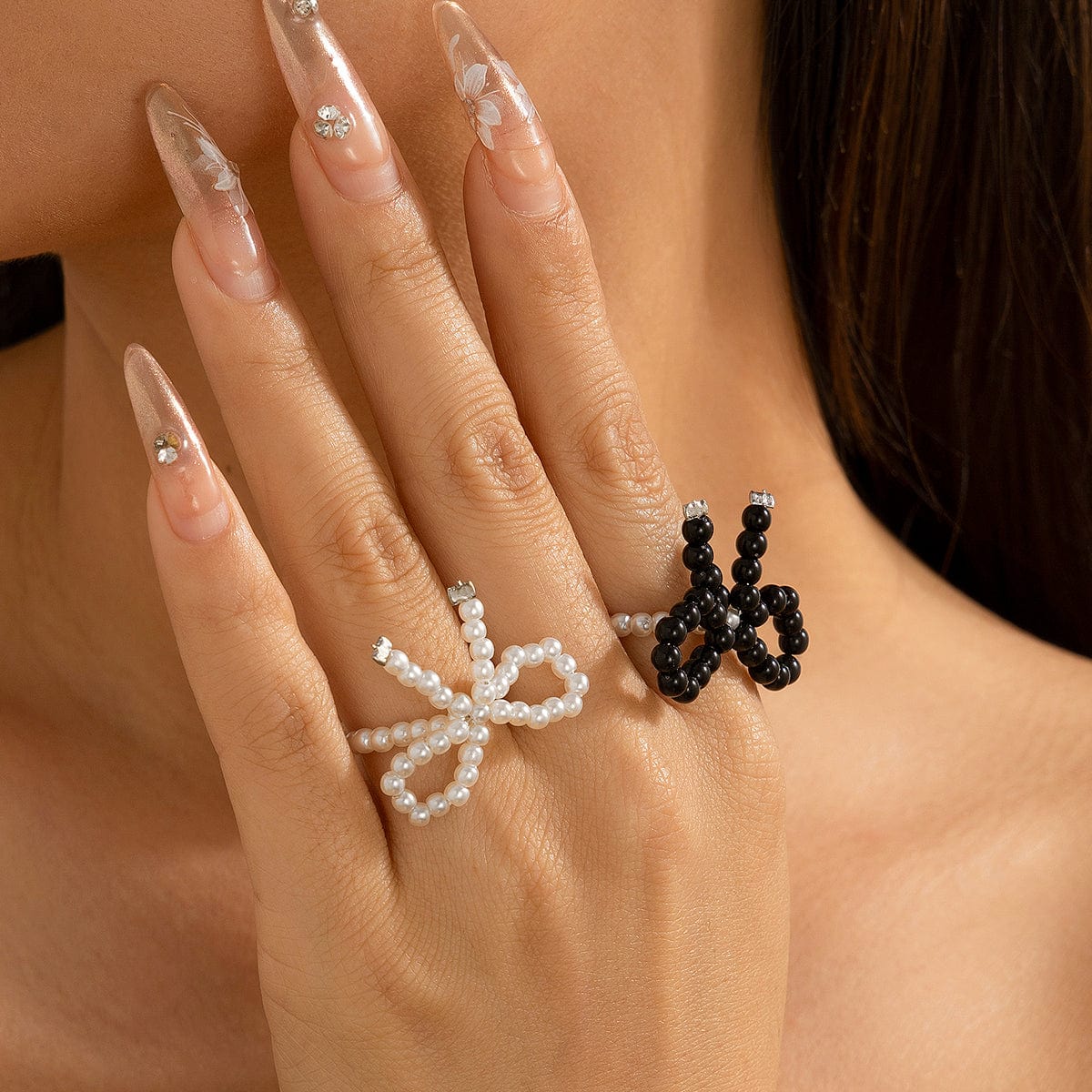 Boho 2Pcs Pearl Beaded Bowknot Ring Set - ArtGalleryZen