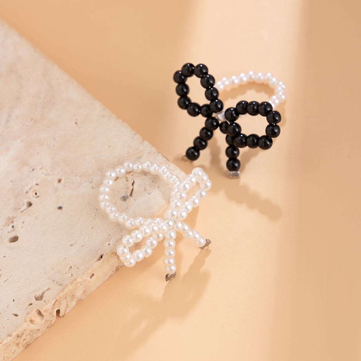 Boho 2Pcs Pearl Beaded Bowknot Ring Set