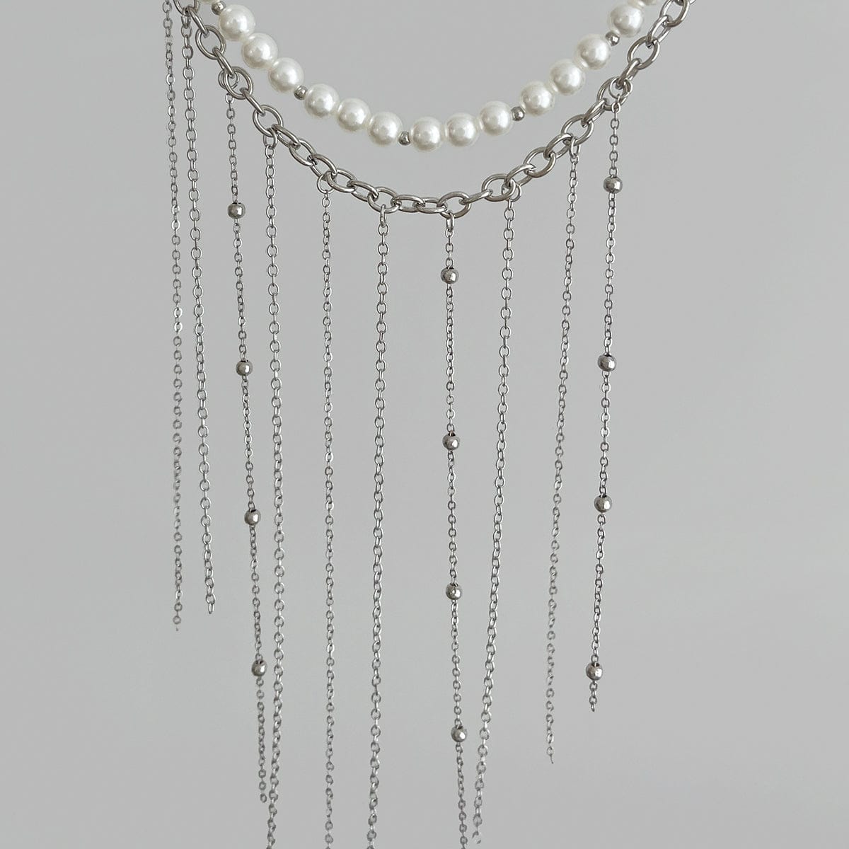 Boho 2pcs Pearl Chain Tassel Choker Necklace Set - ArtGalleryZen