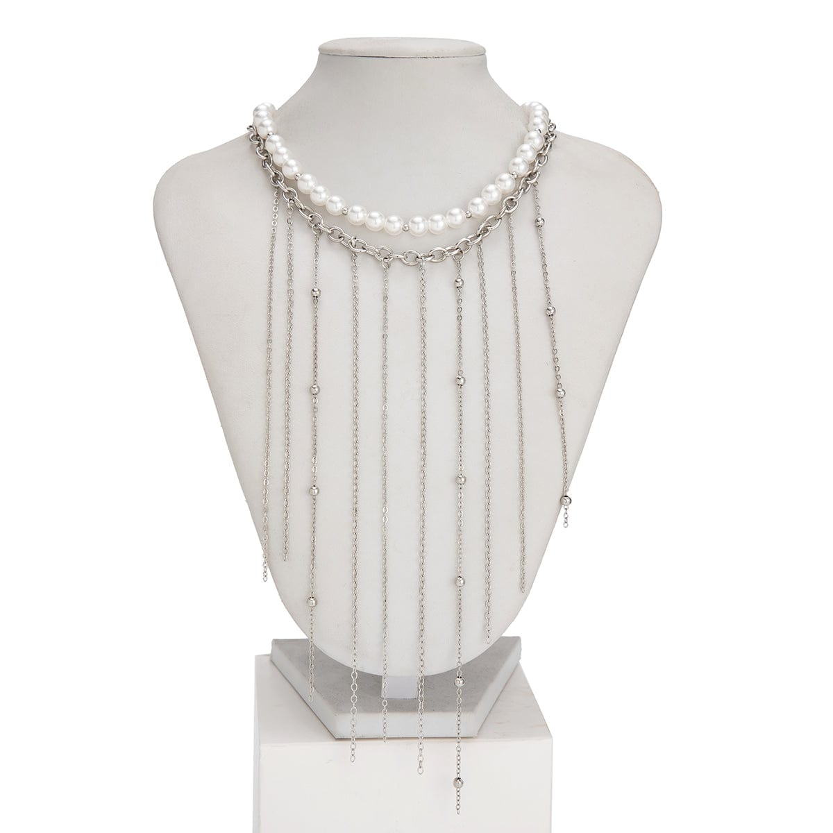 Boho 2pcs Pearl Chain Tassel Choker Necklace Set - ArtGalleryZen