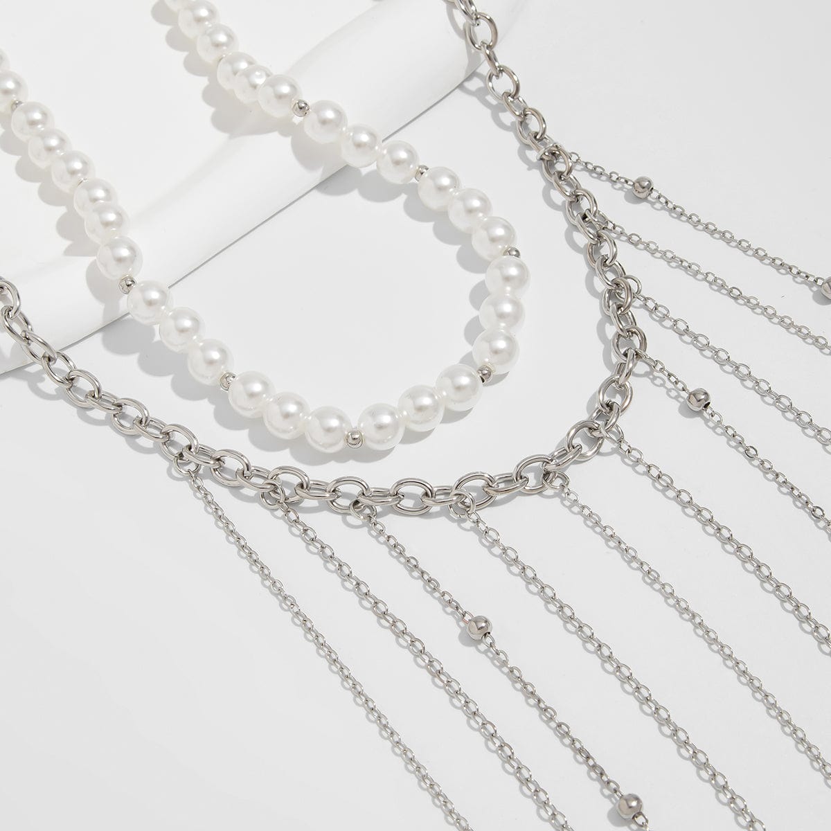 Boho 2pcs Pearl Chain Tassel Choker Necklace Set - ArtGalleryZen