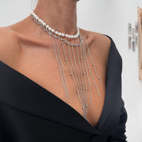 Thumbnail for Boho 2pcs Pearl Chain Tassel Choker Necklace Set - ArtGalleryZen