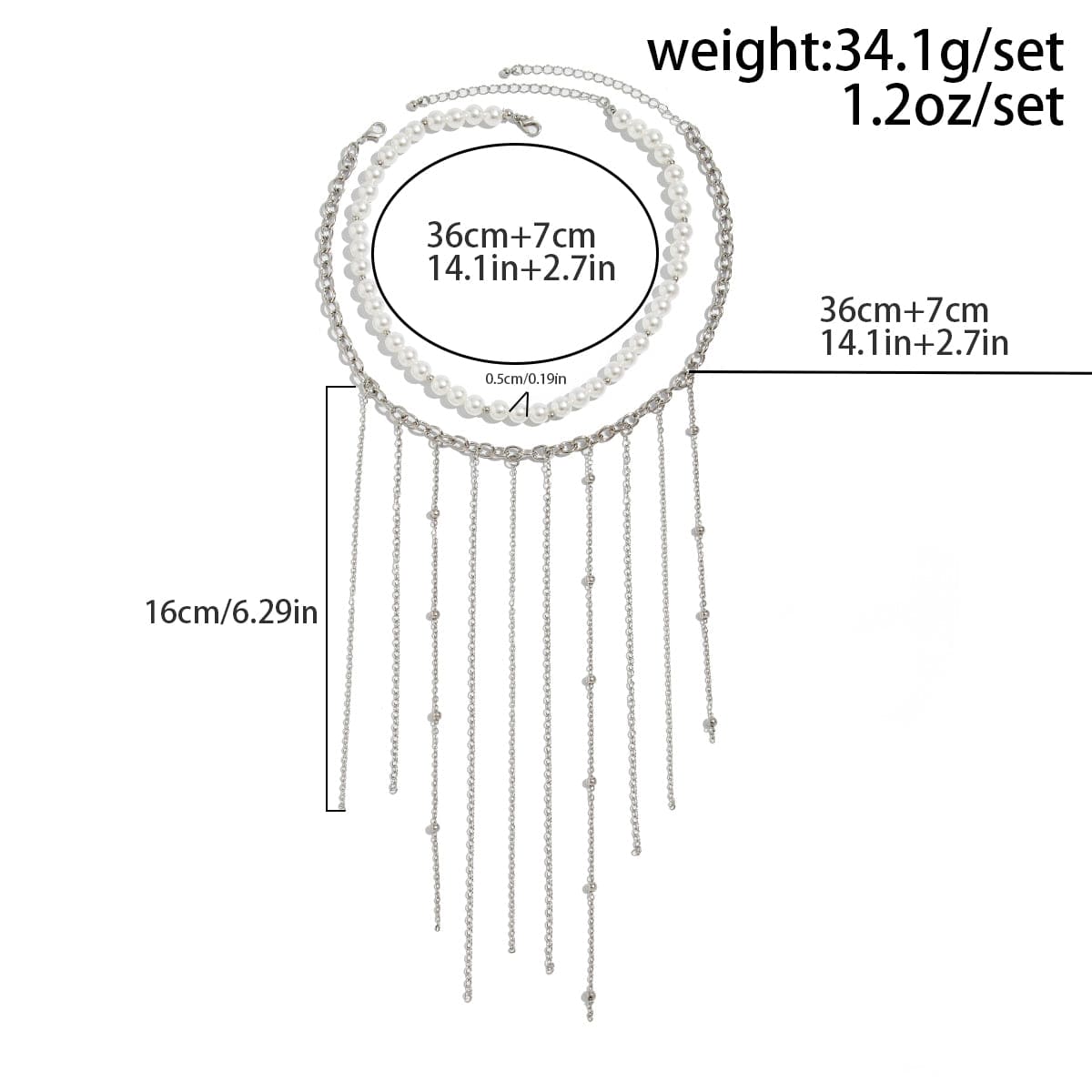 Boho 2pcs Pearl Chain Tassel Choker Necklace Set - ArtGalleryZen