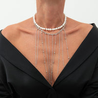 Thumbnail for Boho 2pcs Pearl Chain Tassel Choker Necklace Set - ArtGalleryZen