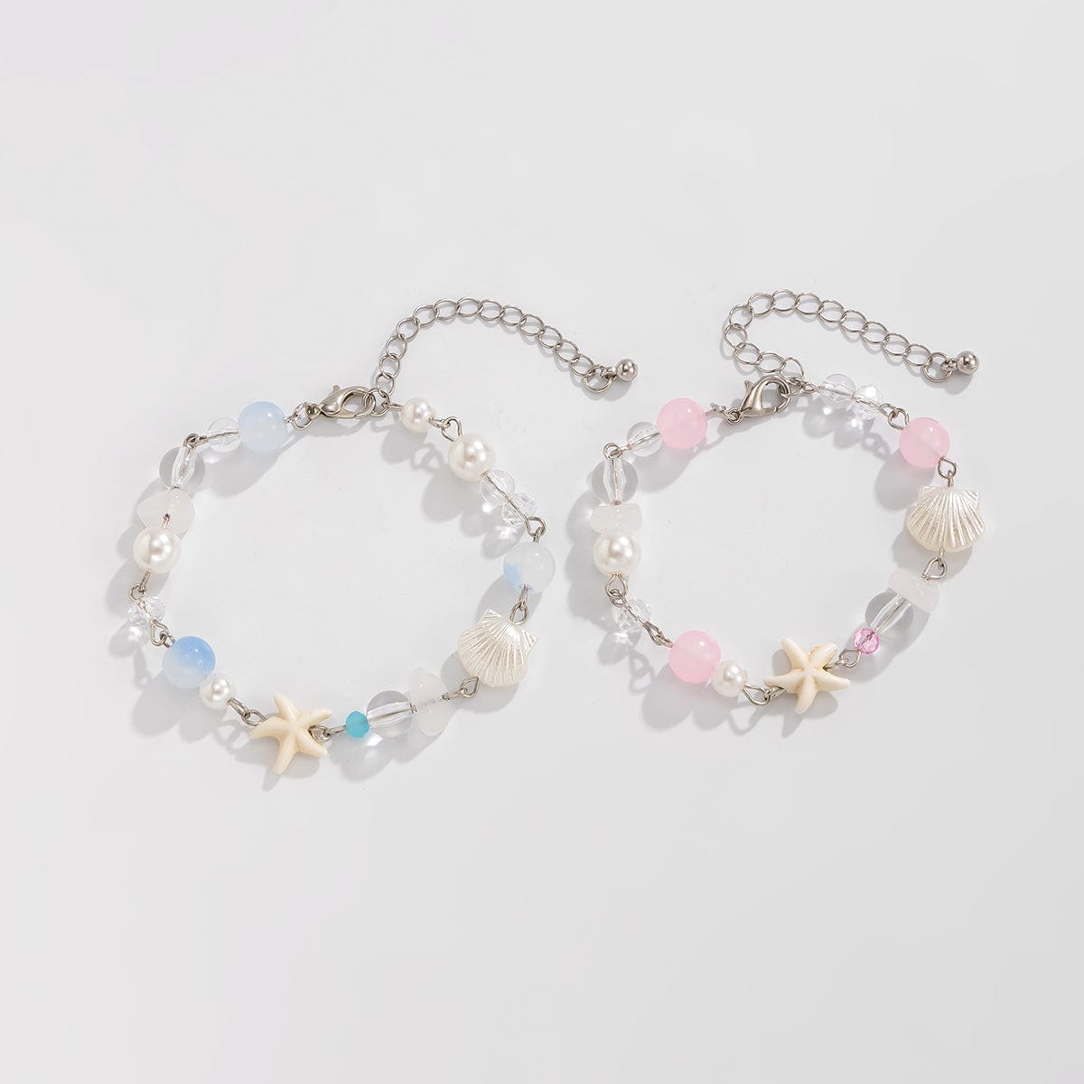 Boho 2pcs Pearl Shell Starfish Glass Beaded Bracelet Set - ArtGalleryZen