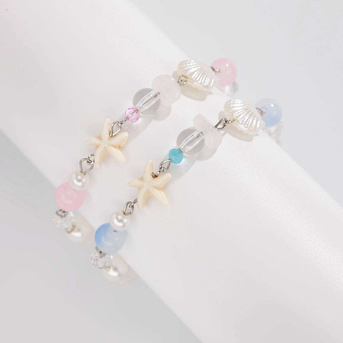 Boho 2pcs Pearl Shell Starfish Glass Beaded Bracelet Set - ArtGalleryZen