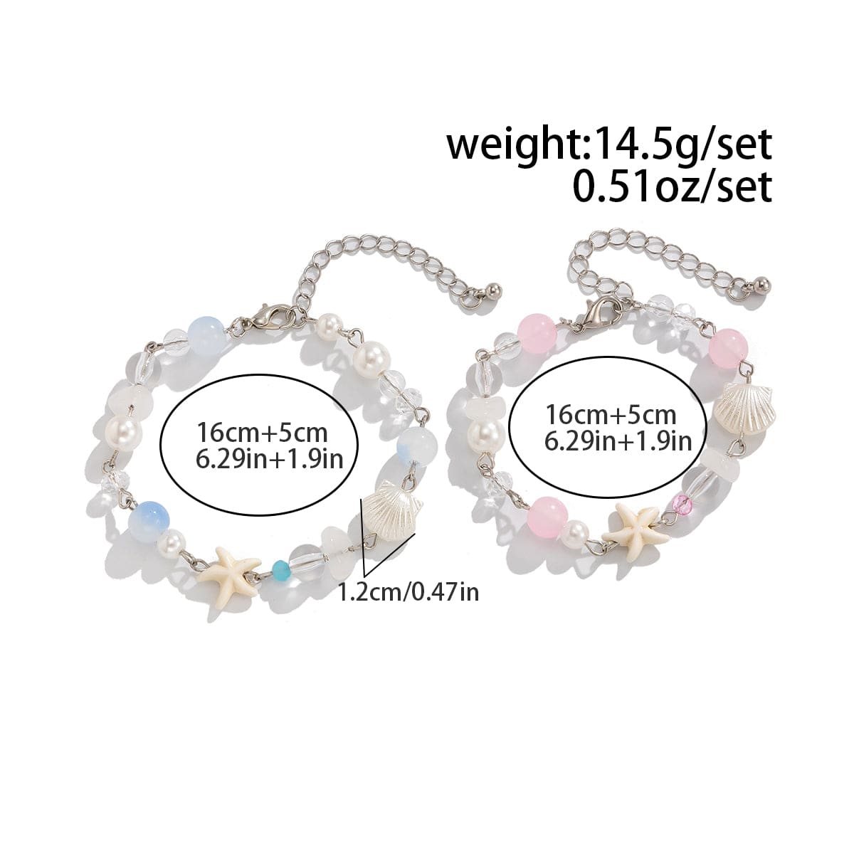 Boho 2pcs Pearl Shell Starfish Glass Beaded Bracelet Set - ArtGalleryZen