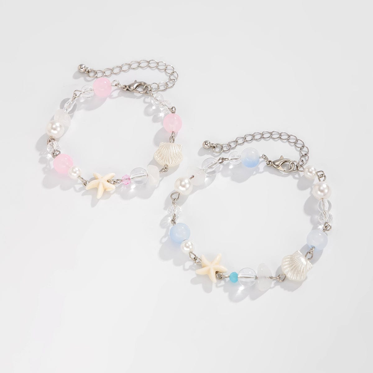Boho 2pcs Pearl Shell Starfish Glass Beaded Bracelet Set - ArtGalleryZen