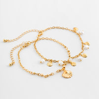 Thumbnail for Boho 2Pcs Shell Charm Pearl Tassel Anklet Set