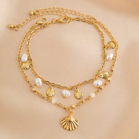 Thumbnail for Boho 2Pcs Shell Charm Pearl Tassel Anklet Set