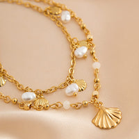 Thumbnail for Boho 2Pcs Shell Charm Pearl Tassel Anklet Set