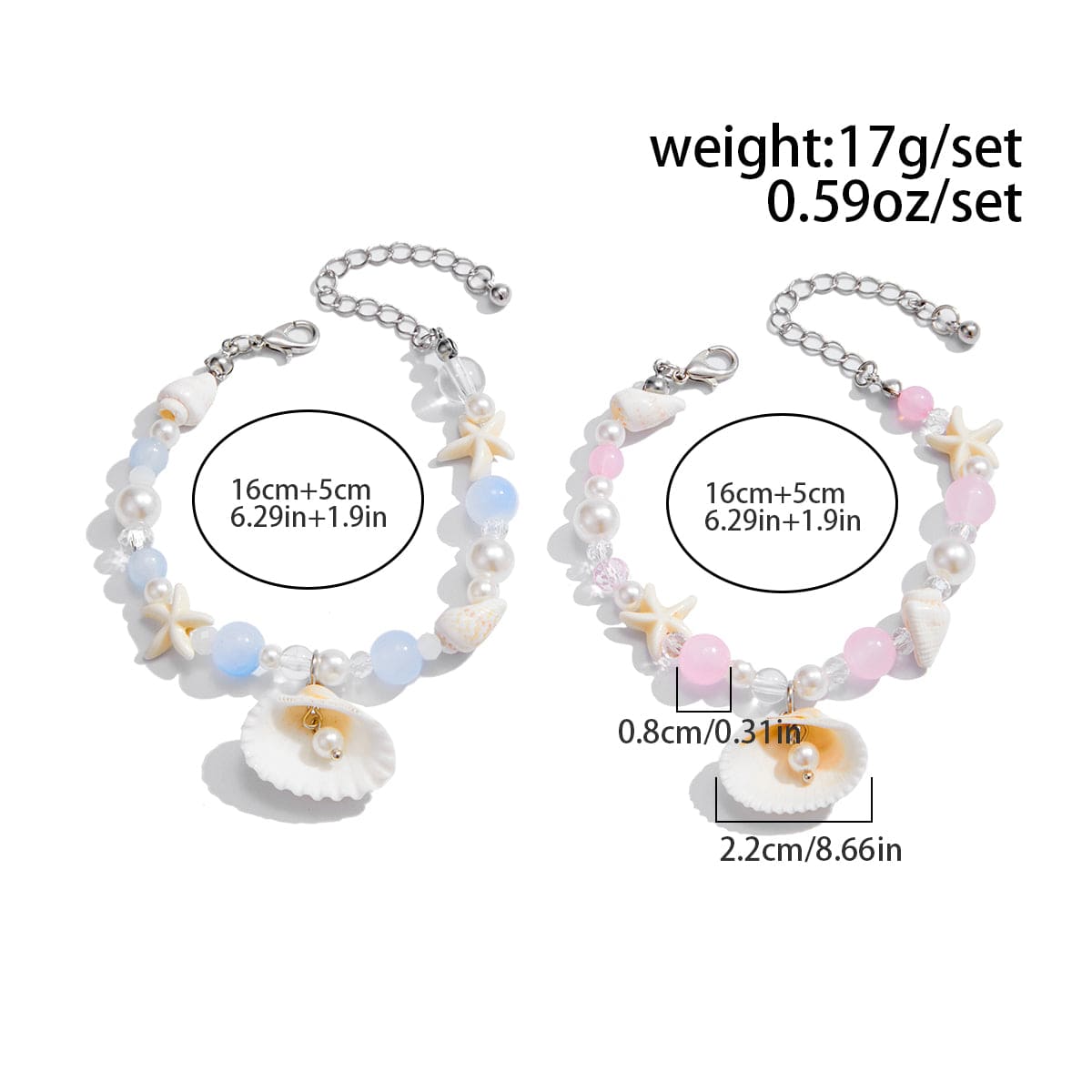 Boho 2pcs Shell Starfish Charm Pearl Glass Bead Bracelet Set - ArtGalleryZen