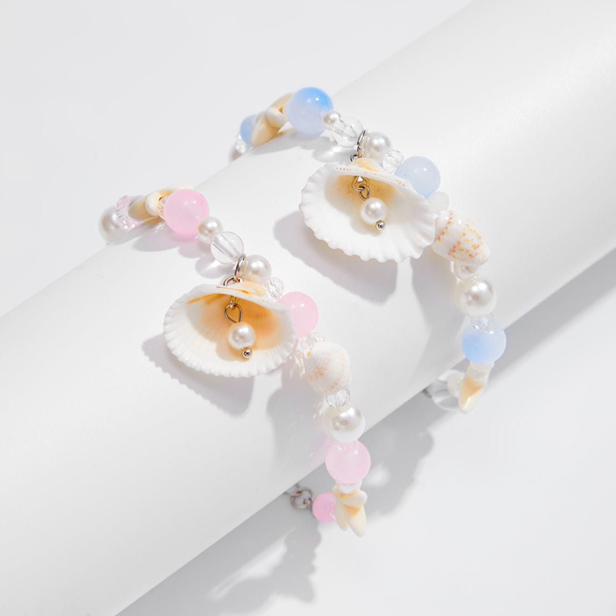 Boho 2pcs Shell Starfish Charm Pearl Glass Bead Bracelet Set - ArtGalleryZen