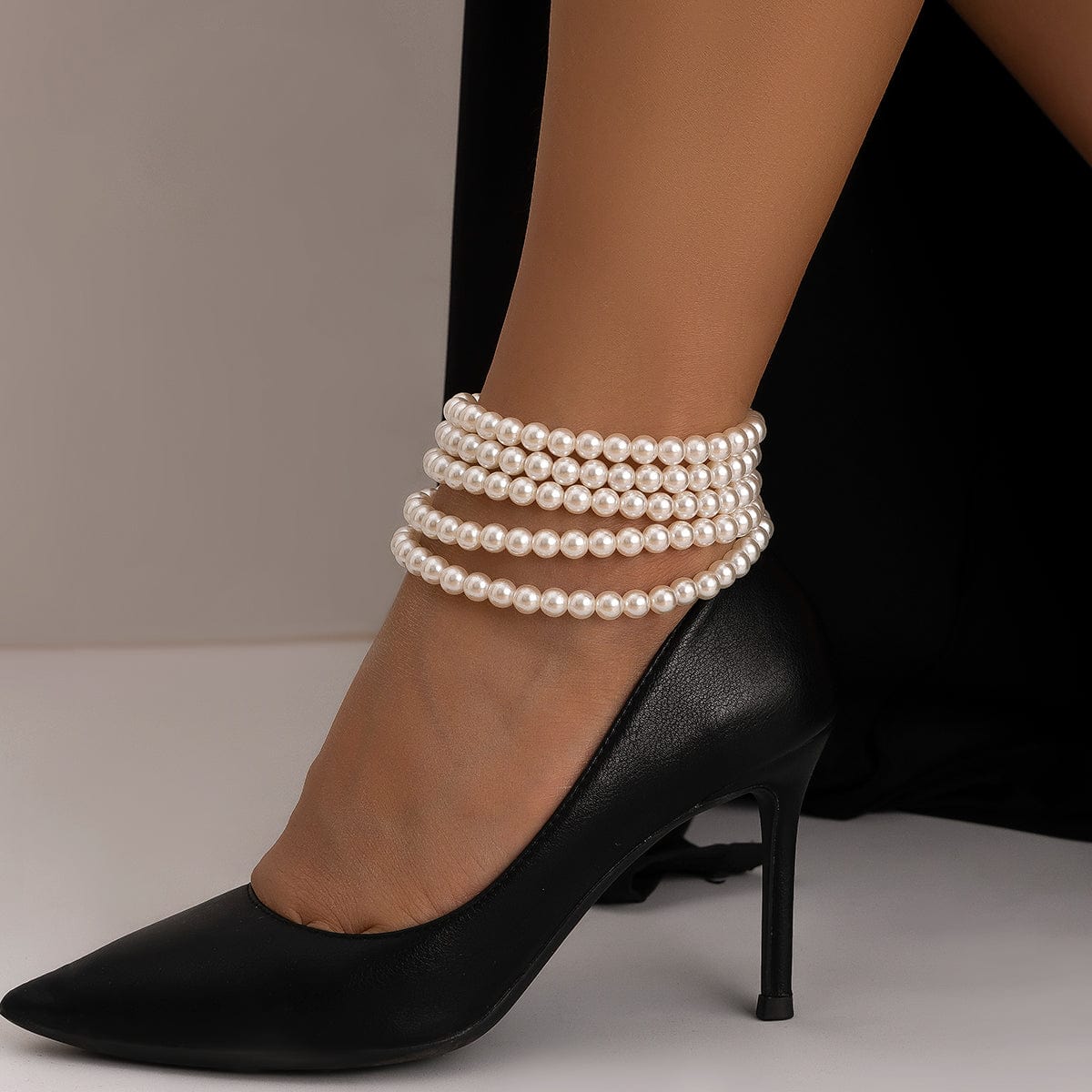 Boho 2Pcs Stackable Pearl Chain Anklet Set