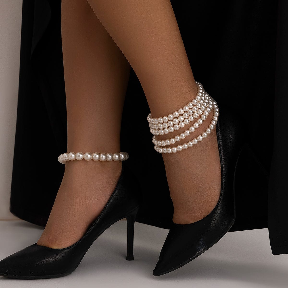 Boho 2Pcs Stackable Pearl Chain Anklet Set