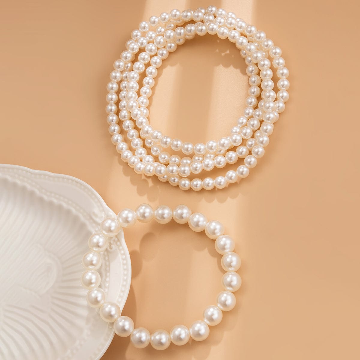 Boho 2Pcs Stackable Pearl Chain Anklet Set