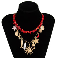 Thumbnail for Boho 2pcs Sun Pearl Starfish Conch Pendant Turquoise Chain Necklace Set - ArtGalleryZen