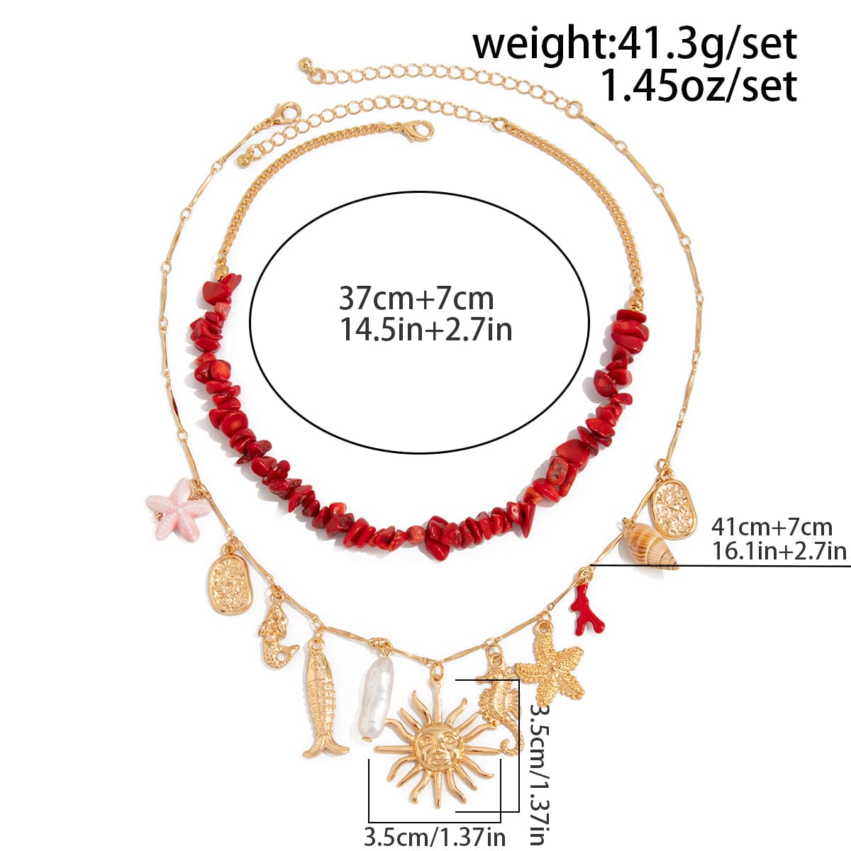 Boho 2pcs Sun Pearl Starfish Conch Pendant Turquoise Chain Necklace Set - ArtGalleryZen