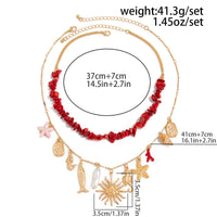 Thumbnail for Boho 2pcs Sun Pearl Starfish Conch Pendant Turquoise Chain Necklace Set - ArtGalleryZen