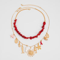 Thumbnail for Boho 2pcs Sun Pearl Starfish Conch Pendant Turquoise Chain Necklace Set - ArtGalleryZen