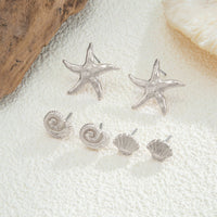 Thumbnail for Boho 3 Pairs Gold Silver Tone Conch Shell Starfish Earrings Set - ArtGalleryZen