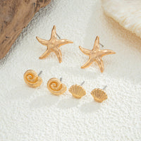 Thumbnail for Boho 3 Pairs Gold Silver Tone Conch Shell Starfish Earrings Set - ArtGalleryZen