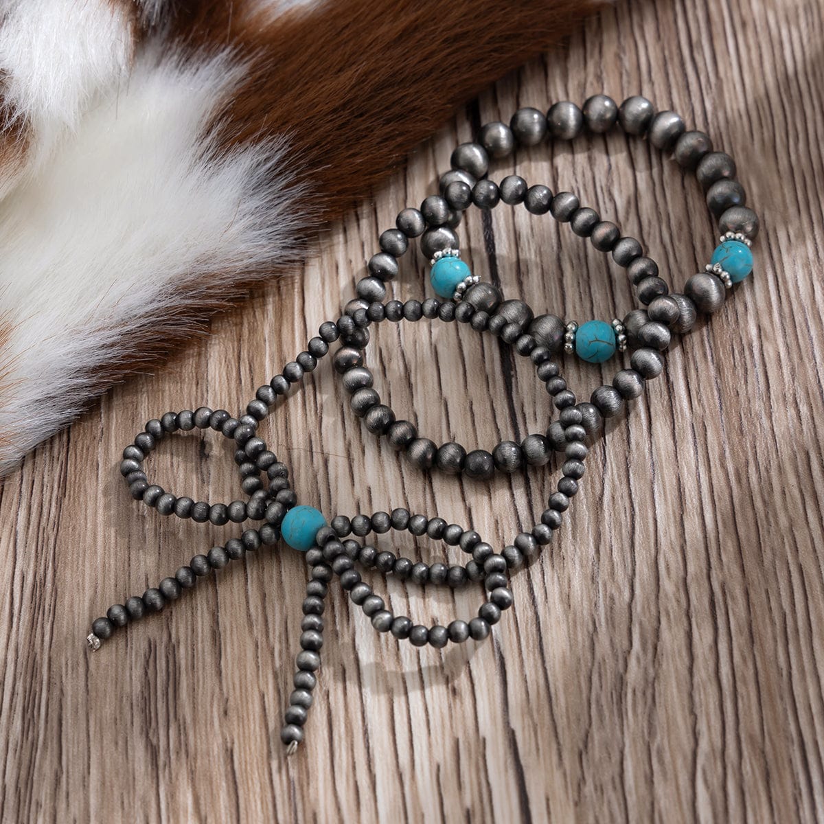 Boho 3pcs Antique Silver Tone Bowknot Turquoise Beaded Bracelet Set - ArtGalleryZen