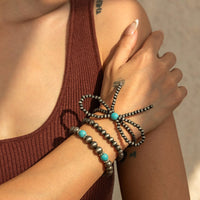 Thumbnail for Boho 3pcs Antique Silver Tone Bowknot Turquoise Beaded Bracelet Set - ArtGalleryZen