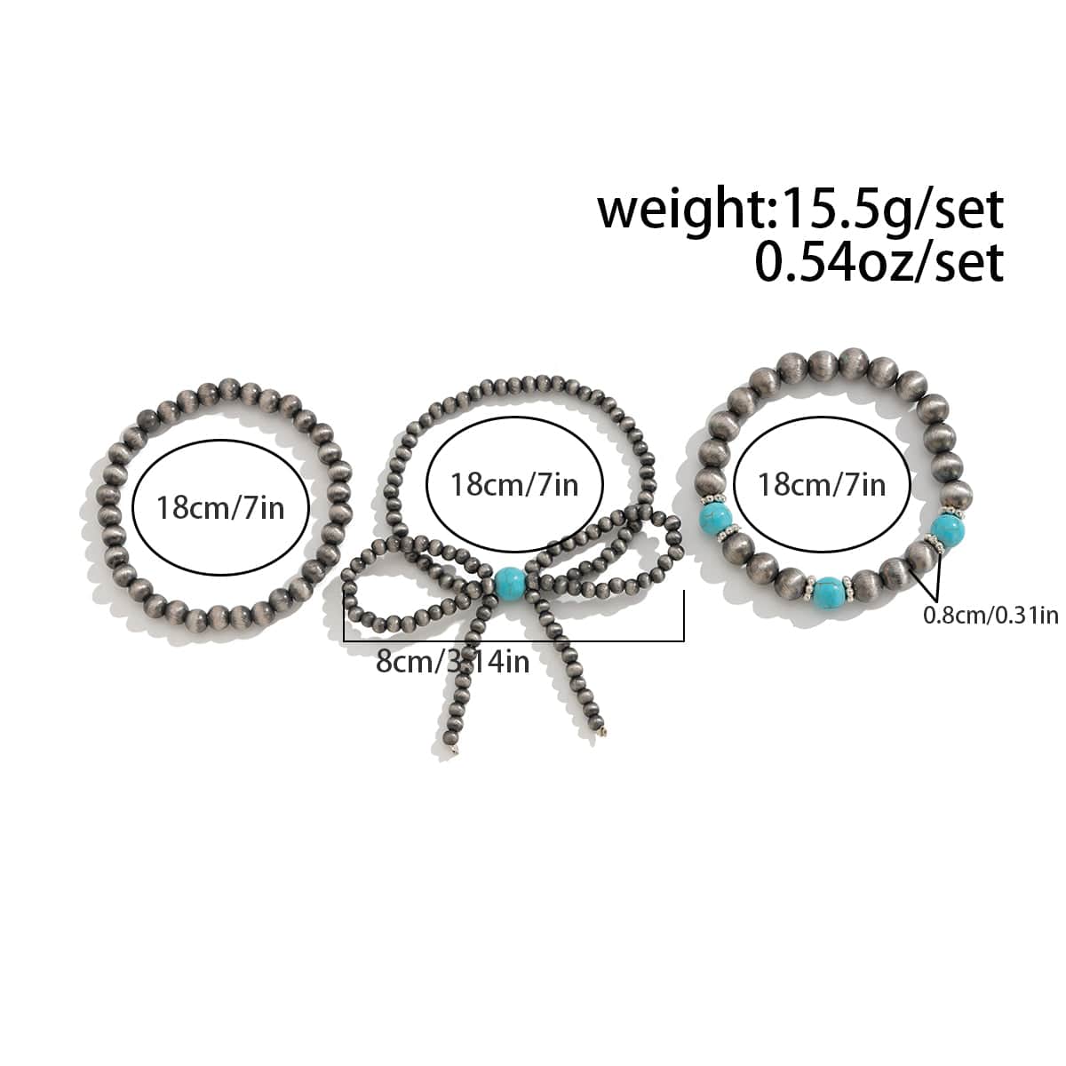 Boho 3pcs Antique Silver Tone Bowknot Turquoise Beaded Bracelet Set - ArtGalleryZen