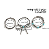 Thumbnail for Boho 3pcs Antique Silver Tone Bowknot Turquoise Beaded Bracelet Set - ArtGalleryZen