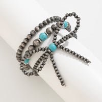 Thumbnail for Boho 3pcs Antique Silver Tone Bowknot Turquoise Beaded Bracelet Set - ArtGalleryZen