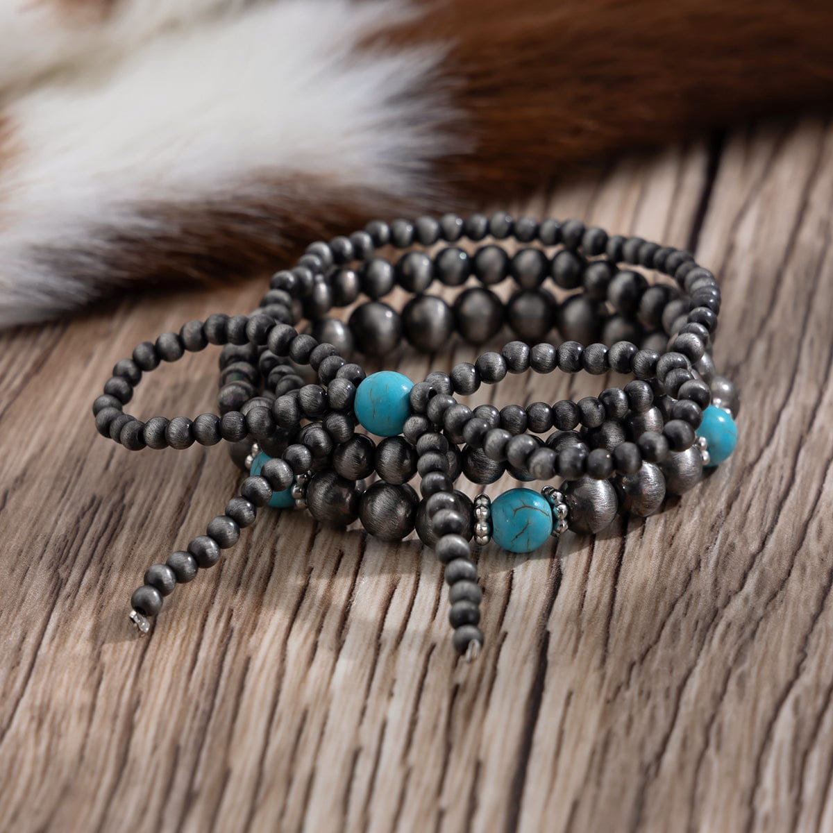 Boho 3pcs Antique Silver Tone Bowknot Turquoise Beaded Bracelet Set - ArtGalleryZen