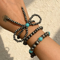 Thumbnail for Boho 3pcs Antique Silver Tone Bowknot Turquoise Beaded Bracelet Set - ArtGalleryZen