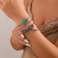 Thumbnail for Boho 3pcs Antique Silver Tone Bowknot Turquoise Curb Chain Bracelet Set - ArtGalleryZen
