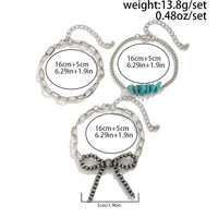 Thumbnail for Boho 3pcs Antique Silver Tone Bowknot Turquoise Curb Chain Bracelet Set - ArtGalleryZen