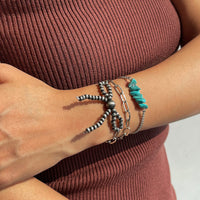 Thumbnail for Boho 3pcs Antique Silver Tone Bowknot Turquoise Curb Chain Bracelet Set - ArtGalleryZen